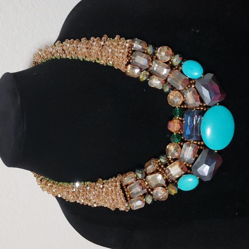 Multi-layer Gemstone Statement necklace- blue crystal